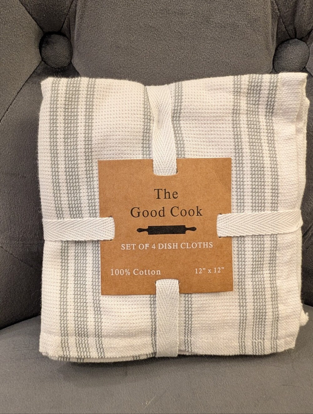 The Good Cook Striped Cotton Dish Cloths - White & Gray (Set of 4)